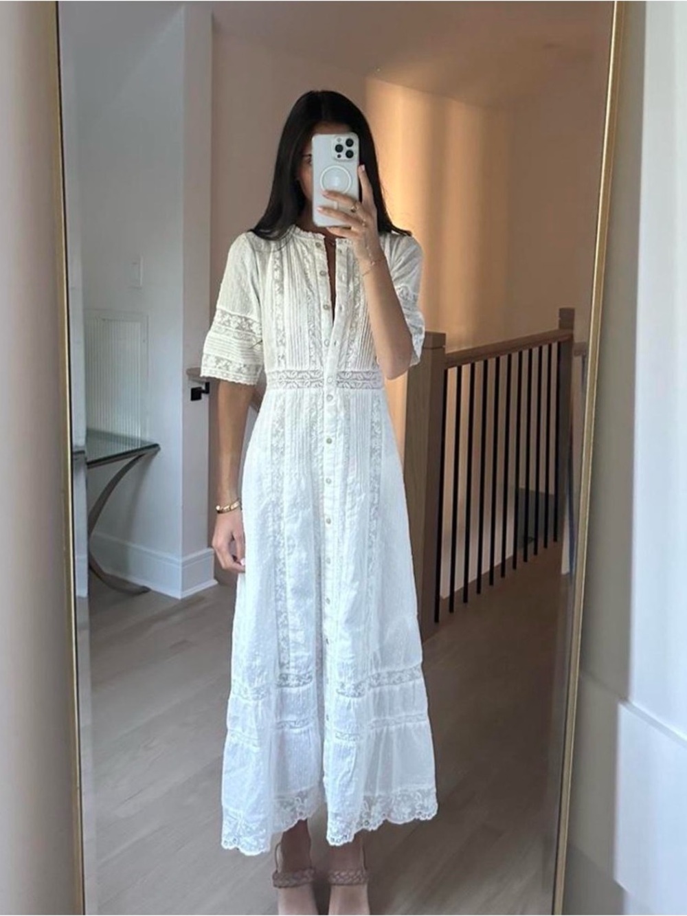 LoveShackFancy White Eyelet Lace Maxi Dress